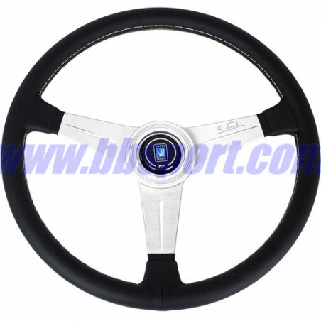 Nardi Classic ND39 Steering Wheel, Black Leather, Satin Spokes, Grey Stitching, 30 mm Dish