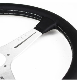 Nardi Classic ND39 Steering Wheel, Black Leather, Satin Spokes, Grey Stitching, 30 mm Dish