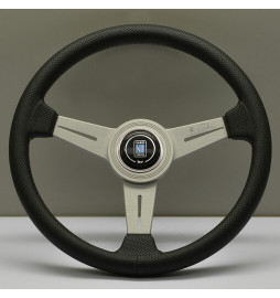 Nardi Classic ND34 Steering Wheel, Black Perforated Leather, Satin Spokes, Grey Stitching, 40 mm Dish