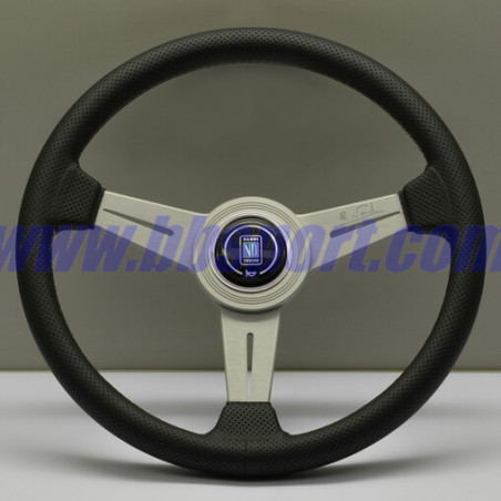 Nardi Classic ND34 Steering Wheel, Black Perforated Leather, Satin Spokes, Grey Stitching, 40 mm Dish