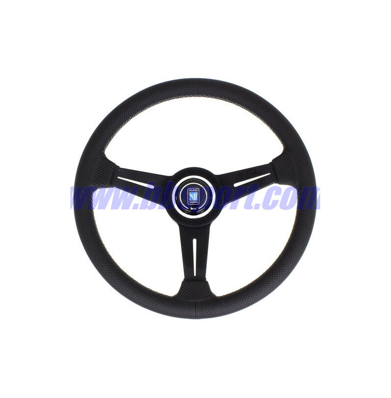 Nardi Classic ND34 Steering Wheel, Black Perforated Leather, Black Spokes, Grey Stitching, 40 mm Dish