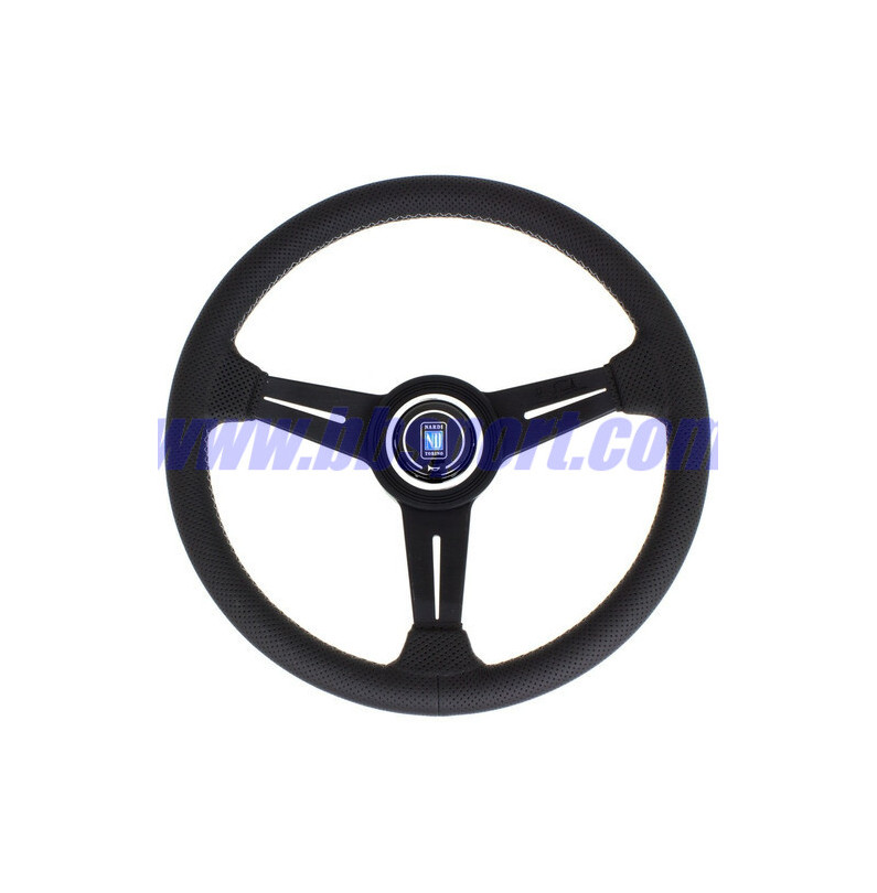 Nardi Classic ND34 Steering Wheel, Black Perforated Leather, Black Spokes, Grey Stitching, 40 mm Dish Nardi Classic ND34 Steering Wheel, Black Perforated Leather, Black Spokes, Grey Stitching, 40 mm Dish