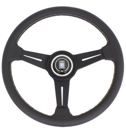 Nardi Classic ND34 Steering Wheel, Black Leather, Black Spokes, Grey Stitching, 40 mm Dish
