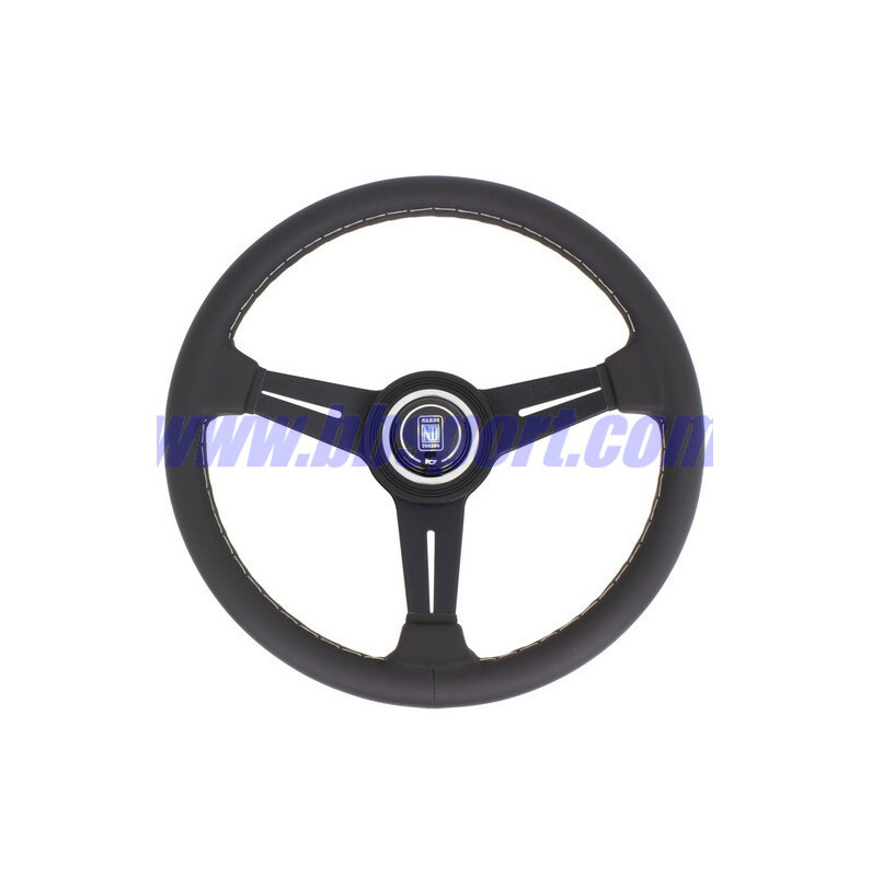 Nardi Classic ND34 Steering Wheel, Black Leather, Black Spokes, Grey Stitching, 40 mm Dish