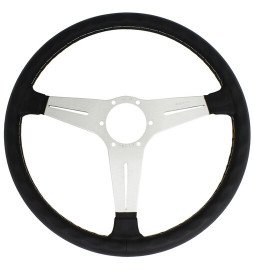 Nardi Classic ND34 Steering Wheel, Black Leather, Satin Spokes, Grey Stitching, 25 mm Dish