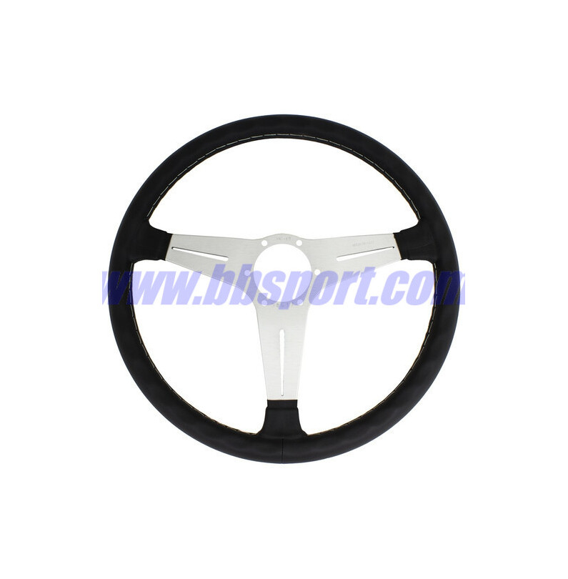 Nardi Classic ND34 Steering Wheel, Black Leather, Satin Spokes, Grey Stitching, 25 mm Dish Nardi Classic ND34 Steering Wheel, Black Leather, Satin Spokes, Grey Stitching, 25 mm Dish