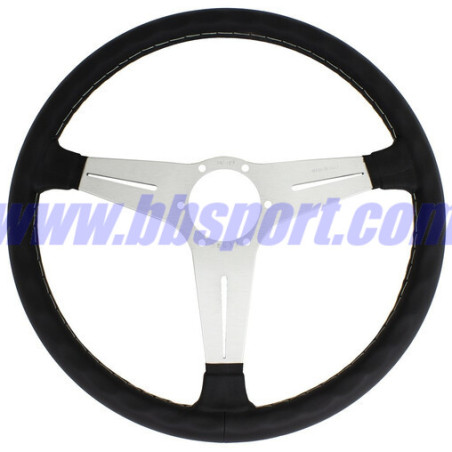 Nardi Classic ND34 Steering Wheel, Black Leather, Satin Spokes, Grey Stitching, 25 mm Dish