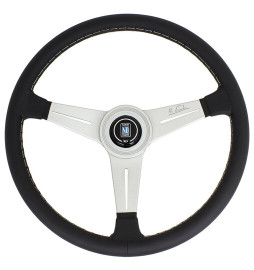 Nardi Classic ND34 Steering Wheel, Black Leather, Satin Spokes, Grey Stitching, 25 mm Dish