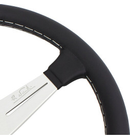 Nardi Classic ND34 Steering Wheel, Black Leather, Satin Spokes, Grey Stitching, 25 mm Dish