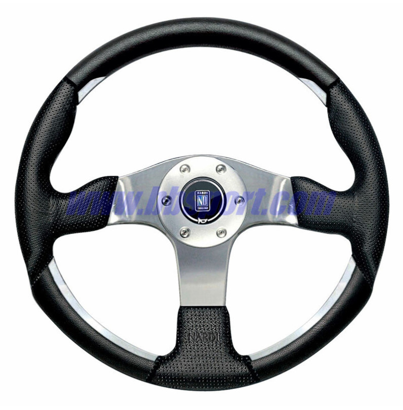 Nardi ND1 Steering Wheel, Black Perforated Leather, Chrome Spokes, Ø35 cm Nardi ND1 Steering Wheel, Black Perforated Leather, Chrome Spokes, Ø35 cm
