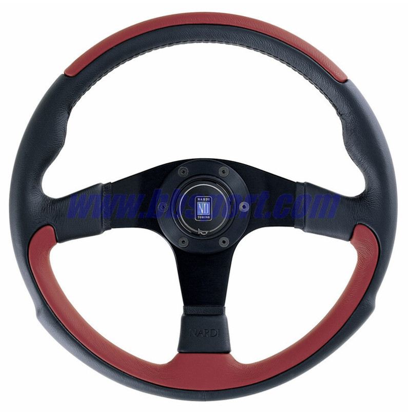 Nardi Leader Steering Wheel, Red Leather, Black Spokes, Ø35 cm