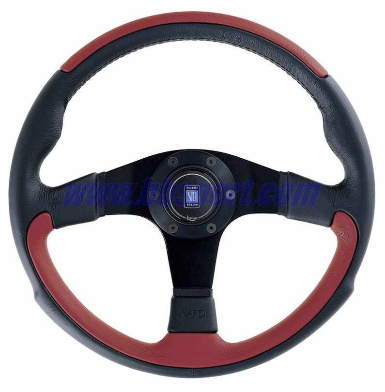 Nardi Leader Steering Wheel, Red Leather, Black Spokes, Ø35 cm Nardi Leader Steering Wheel, Red Leather, Black Spokes, Ø35 cm