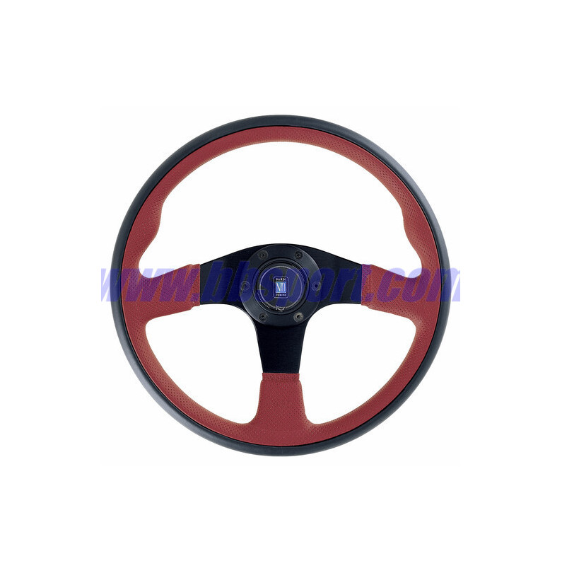 Nardi Twin Line Steering Wheel, Red Leather, Black Spokes, Ø35 cm