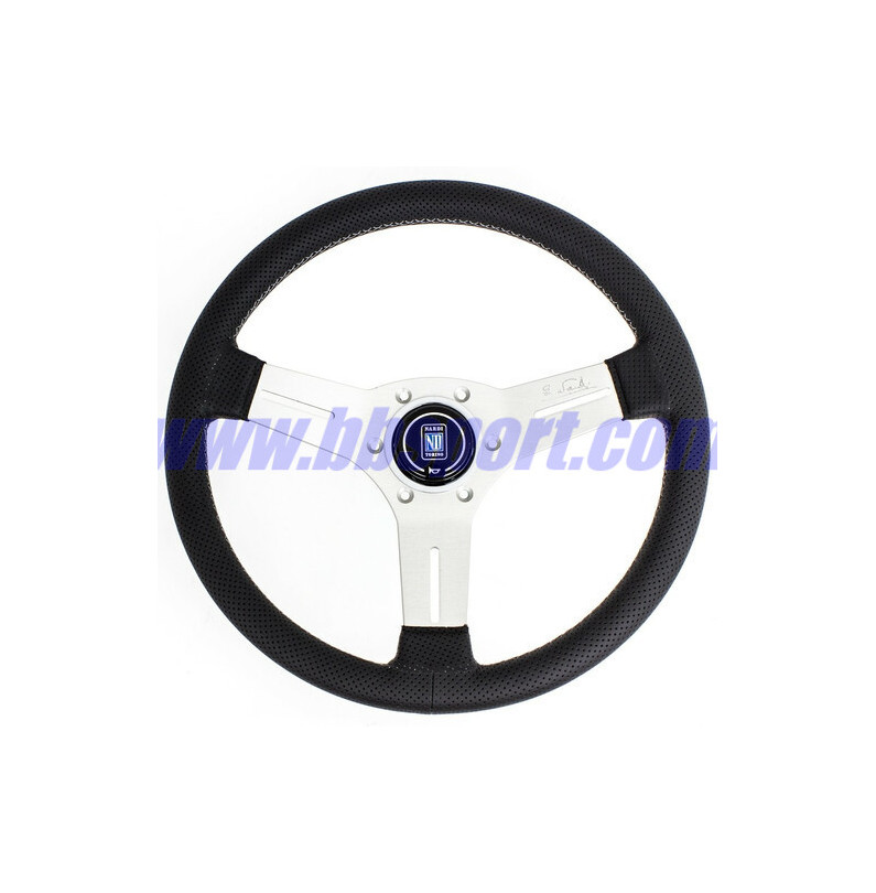 Nardi Competition Steering Wheel, Black Perforated Leather, Satin Spokes, Grey Stitching, 40 mm Dish, Ø33 cm Nardi - 1 Nardi Competition Steering Wheel, Black Perforated Leather, Satin Spokes, Grey Stitching, 40 mm Dish, Ø33 cm Nardi - 1