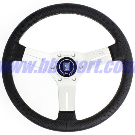 Nardi Competition Steering Wheel, Black Perforated Leather, Satin Spokes, Grey Stitching, 40 mm Dish, Ø33 cm Nardi - 1