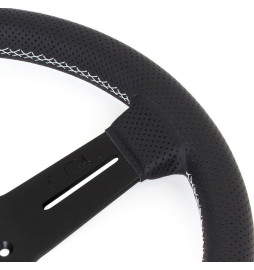 Nardi Competition Steering Wheel, Black Perforated Leather, Black Spokes, Grey Stitching, 40 mm Dish, Ø33 cm