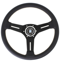 Nardi Competition Steering Wheel, Black Perforated Leather, Black Spokes, Grey Stitching, 40 mm Dish, Ø33 cm
