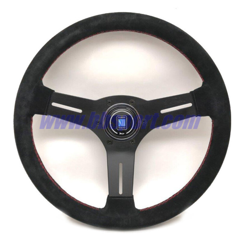 Nardi Competition Steering Wheel, Suede, Black Spokes, Red Stitching, 40 mm Dish, Ø33 cm Nardi - 1 Nardi Competition Steering Wheel, Suede, Black Spokes, Red Stitching, 40 mm Dish, Ø33 cm Nardi - 1