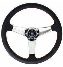 Nardi Deep Corn Steering Wheel, Black Perforated Leather, Chrome Spokes, Red Stitching, 75 mm Dish, Ø35 cm
