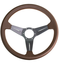 Nardi Deep Corn Steering Wheel, Brown Leather, Grey Spokes, Brown Stitching, 75 mm Dish, Ø35 cm
