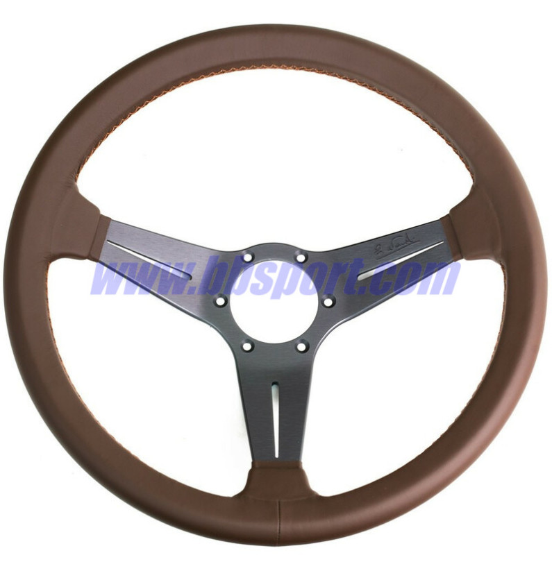 Nardi Deep Corn Steering Wheel, Brown Leather, Grey Spokes, Brown Stitching, 75 mm Dish, Ø35 cm Nardi Deep Corn Steering Wheel, Brown Leather, Grey Spokes, Brown Stitching, 75 mm Dish, Ø35 cm