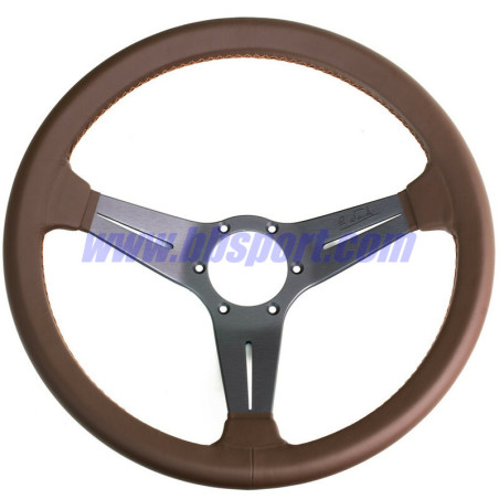 Nardi Deep Corn Steering Wheel, Brown Leather, Grey Spokes, Brown Stitching, 75 mm Dish, Ø35 cm