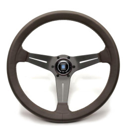 Nardi Deep Corn Steering Wheel, Brown Leather, Grey Spokes, Brown Stitching, 75 mm Dish, Ø35 cm