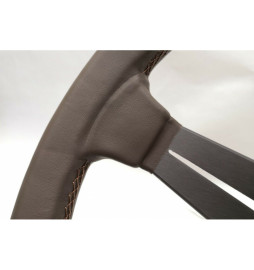 Nardi Deep Corn Steering Wheel, Brown Leather, Grey Spokes, Brown Stitching, 75 mm Dish, Ø35 cm