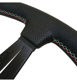 Nardi Deep Corn Steering Wheel, Black Perforated Leather, Black Spokes, Italia Stitching, 50 mm Dish, Ø33 cm