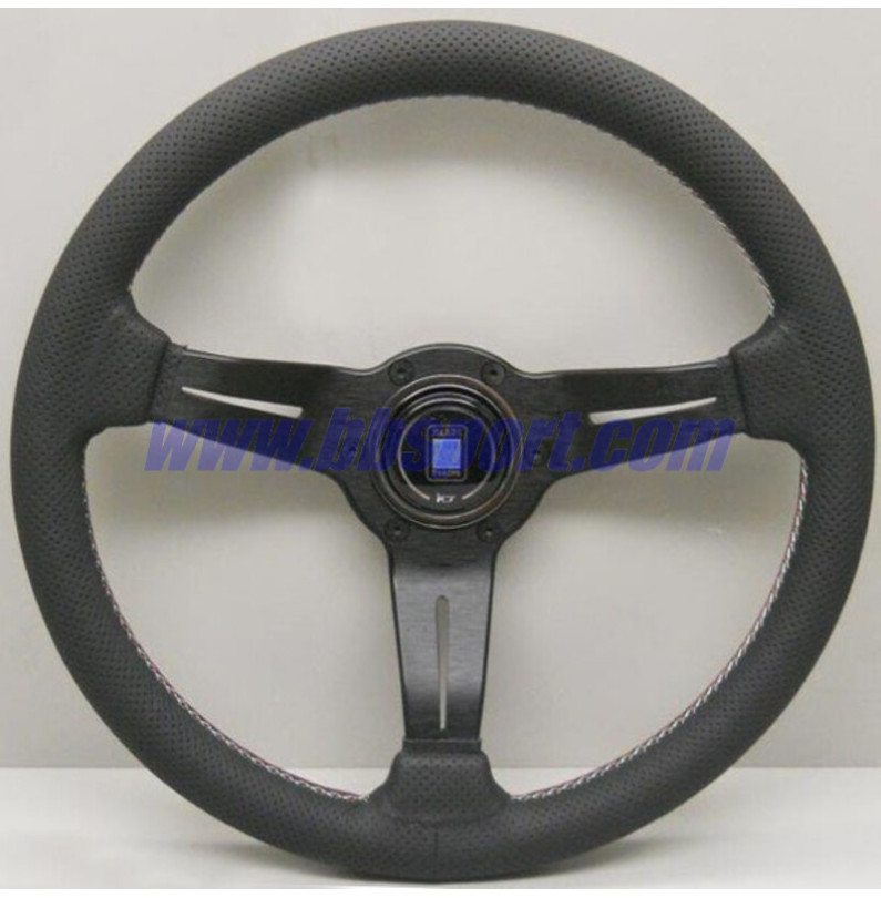 Nardi Deep Corn Steering Wheel, Black Perforated Leather, Black Spokes, Italia Stitching, 50 mm Dish, Ø33 cm Nardi Deep Corn Steering Wheel, Black Perforated Leather, Black Spokes, Italia Stitching, 50 mm Dish, Ø33 cm
