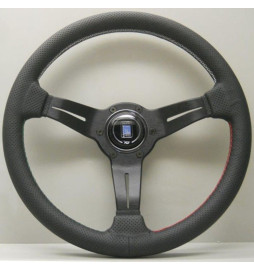 Nardi Deep Corn Steering Wheel, Black Perforated Leather, Black Spokes, 3-Sector Italia Stitching, 50 mm Dish, Ø33 cm