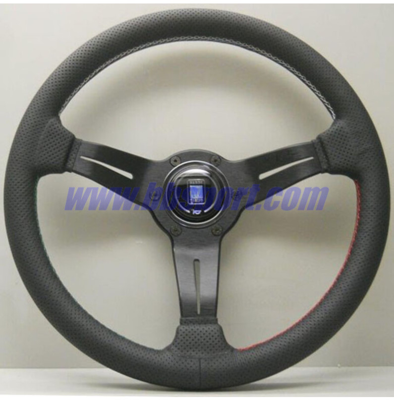 Nardi Deep Corn Steering Wheel, Black Perforated Leather, Black Spokes, 3-Sector Italia Stitching, 75 mm Dish, Ø35 cm Nardi Deep Corn Steering Wheel, Black Perforated Leather, Black Spokes, 3-Sector Italia Stitching, 75 mm Dish, Ø35 cm