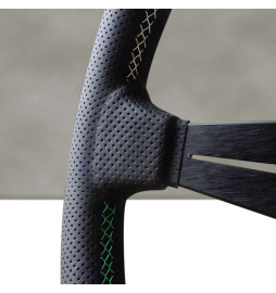 Nardi Deep Corn Steering Wheel, Black Perforated Leather, Black Spokes, 3-Sector Italia Stitching, 75 mm Dish, Ø35 cm