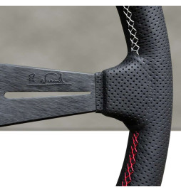 Nardi Deep Corn Steering Wheel, Black Perforated Leather, Black Spokes, 3-Sector Italia Stitching, 75 mm Dish, Ø35 cm