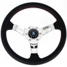 Nardi Deep Corn Steering Wheel, Black Perforated Leather, Chrome Spokes, Red Stitching, 50 mm Dish, Ø33 cm