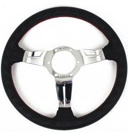 Nardi Deep Corn Steering Wheel, Black Perforated Leather, Chrome Spokes, Red Stitching, 50 mm Dish, Ø33 cm