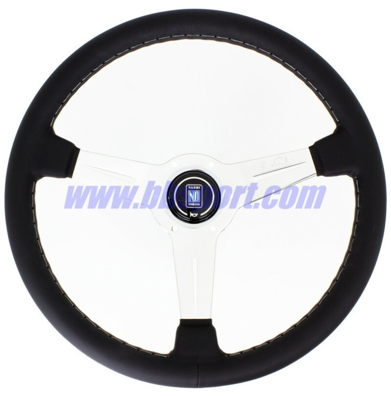 Nardi Classic ND36 Steering Wheel, Black Leather, Chrome Spokes, Grey Stitching, 40 mm Dish Nardi Classic ND36 Steering Wheel, Black Leather, Chrome Spokes, Grey Stitching, 40 mm Dish