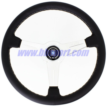 Nardi Classic ND36 Steering Wheel, Black Leather, Chrome Spokes, Grey Stitching, 40 mm Dish