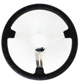 Nardi Classic ND36 Steering Wheel, Black Leather, Chrome Spokes, Grey Stitching, 40 mm Dish