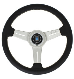 Nardi Classic ND33 Steering Wheel, Black Leather, Satin Spokes, Grey Stitching, 40 mm Dish