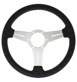 Nardi Classic ND33 Steering Wheel, Black Leather, Satin Spokes, Grey Stitching, 40 mm Dish