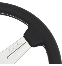Nardi Classic ND33 Steering Wheel, Black Leather, Satin Spokes, Grey Stitching, 40 mm Dish
