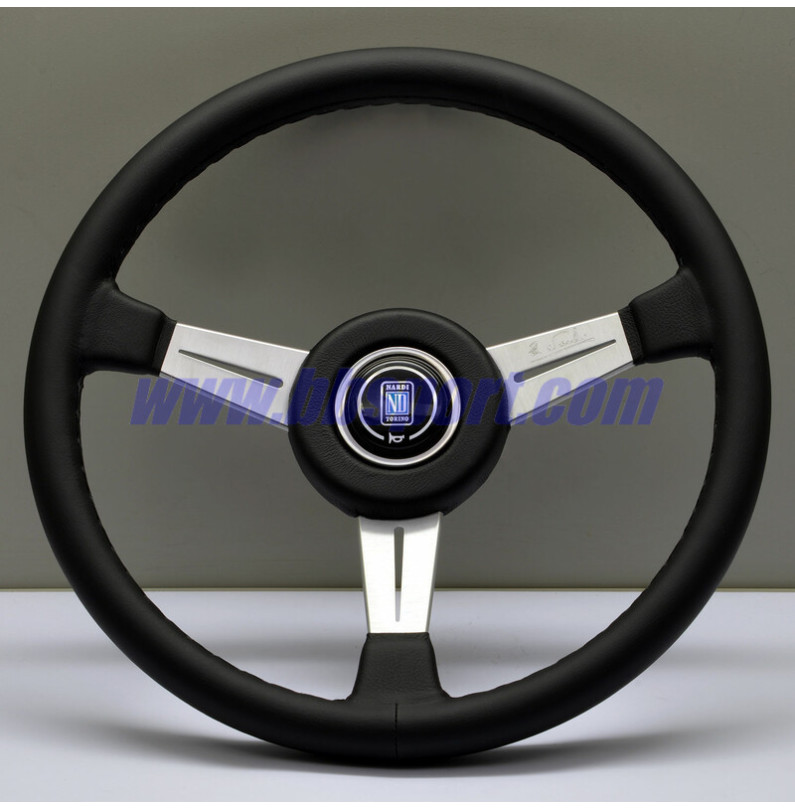 Nardi Classic ND36 Steering Wheel, Black Leather, Satin Spokes, Grey Stitching, 40 mm Dish, Black Hub Nardi - 1
