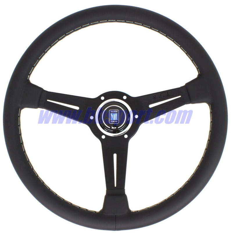 Nardi Classic ND36 Steering Wheel, Black Leather, Black Spokes, Grey Stitching, 40 mm Dish Nardi Classic ND36 Steering Wheel, Black Leather, Black Spokes, Grey Stitching, 40 mm Dish