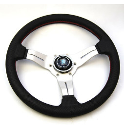 Nardi Deep Corn Steering Wheel, Black Perforated Leather, Satin Spokes, Red Stitching, 50 mm Dish, Ø33 cm