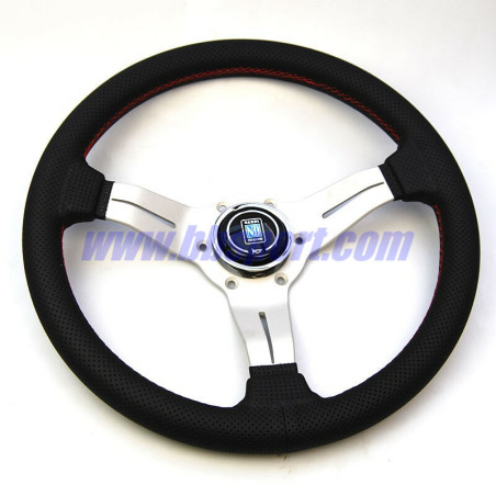 Nardi Deep Corn Steering Wheel, Black Perforated Leather, Satin Spokes, Red Stitching, 50 mm Dish, Ø33 cm