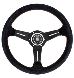 Nardi Deep Corn Steering Wheel, Suede, Black Spokes, Red Stitching, 50 mm Dish, Ø33 cm