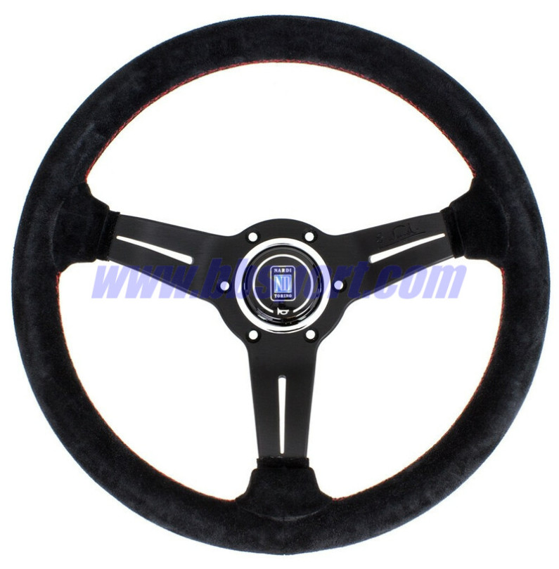 Nardi Deep Corn Steering Wheel, Suede, Black Spokes, Red Stitching, 50 mm Dish, Ø33 cm Nardi Deep Corn Steering Wheel, Suede, Black Spokes, Red Stitching, 50 mm Dish, Ø33 cm