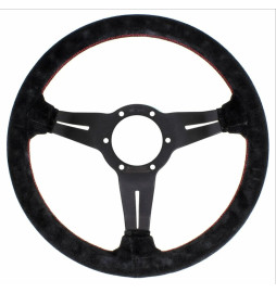 Nardi Deep Corn Steering Wheel, Suede, Black Spokes, Red Stitching, 50 mm Dish, Ø33 cm