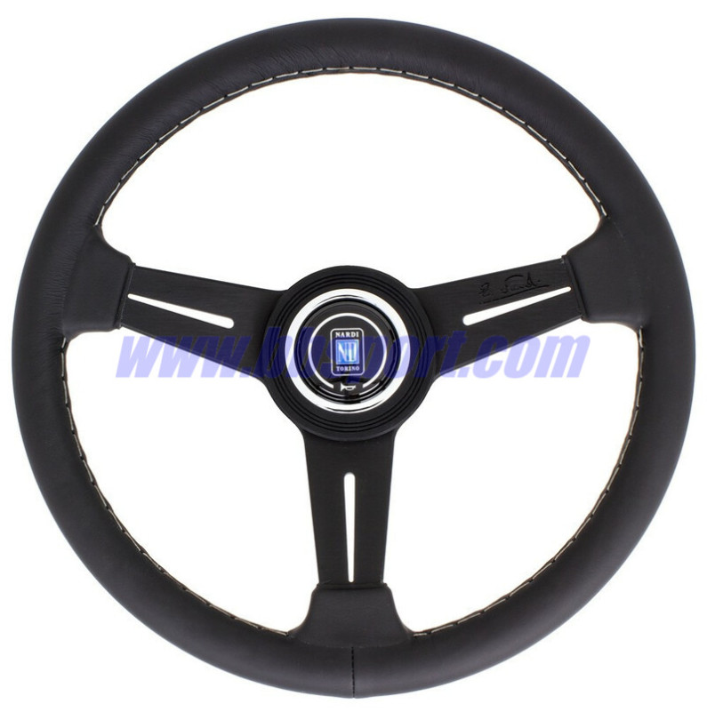 Nardi Classic ND33 Steering Wheel, Black Leather, Black Spokes, Grey Stitching, 40 mm Dish Nardi Classic ND33 Steering Wheel, Black Leather, Black Spokes, Grey Stitching, 40 mm Dish